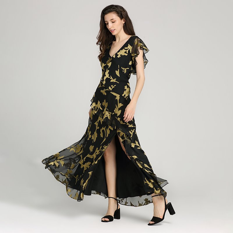 Women Slim Sexy Casual Dress Fashion Clothes Ladies Printed Flower Maxi Dress