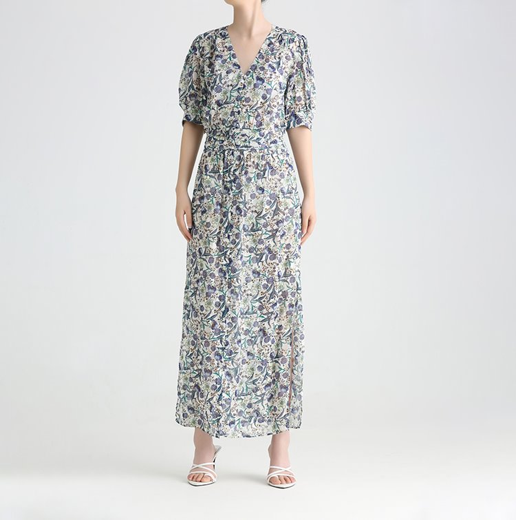 Long Sleeve Kaftan Embroidered Dress with Button