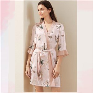 Hot Sale Pajamas Sleep Dress Printing Satin Nightgown Nightdress Branded Silk Stain Sleepwear Robe De Chambre