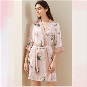 100% Silk Printed Satin Robe for Women