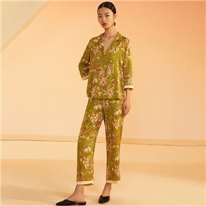 New Arrivals Plus Sizes Fat Lady Solid Pajamas Two Pieces Sleeping Wear Set Ice Silk Long Sleeved Satin Sleepwear Set