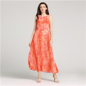 China Factory Wholesale Ladies Sexy Casual Round Neck Floral Halter Lace-up Pleated Long Sleeve Dress
