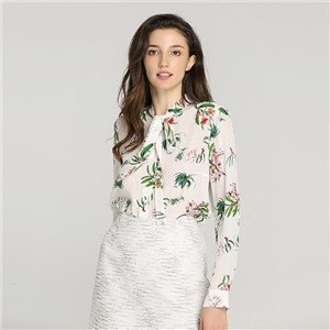 Ladies Fashion Custom Sexy Casual Hollow Lace Bow Chiffon Shirt