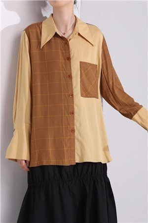 Shangyan Women's Casual Checked Plaid Lapel Button up Short Cotton Blouse Shirt