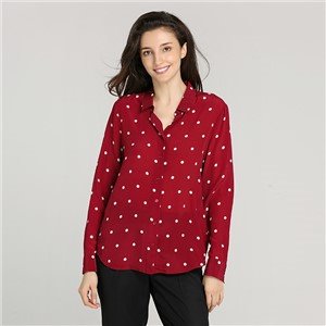 Ladies Long Sleeve Shirt Fancy Printing Jersey Apparel V Neck Blouse Suitable for Women