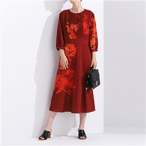 Gathered Sleeve Floral Print Ladies Long Faux Wrap MIDI Dress