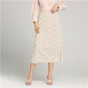 Women's Yellow Printed Long Sleeve A-Line Skirt with Open Waist and Bow Knot