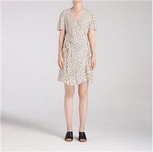 Summer Fashion Elegant Puff Sleeve Dots Printed Ladies Dress with Belt