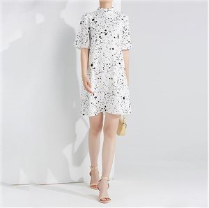 Shangyan Womens Summer Short Sleeve V-Neck Chiffon Print Dress