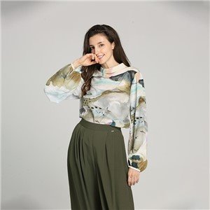 Puff Sleeves Printed Ladies Tops T Shirts Long Flare Sleeve Shirts Office Sexy Women Blouses