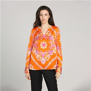 Women Long Sleeve Custom Pattern Ladies Shirt Silk Chiffon Blouse