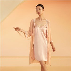 Wholesale Female Sleepwear 100% Mulberry Silk Lace Robes Women