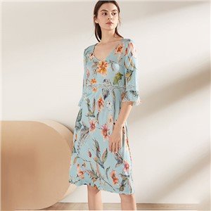 Women’s Floral Print 100% Silk Sleep Dress