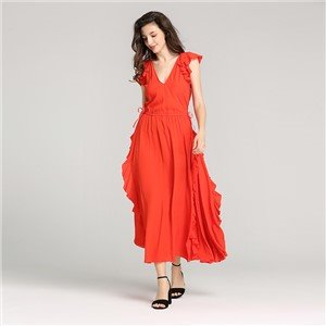 2017 Sexy Ruffled Silk-Satin Casual Women Dress Wholesale