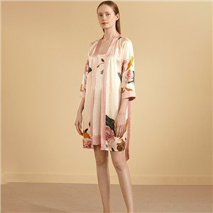 Satin Kimono Robes for Women Silky Sleepwear with Lace Trim Nightgown Short Pure Color ...