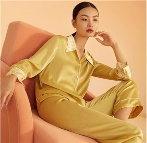 Wholesale Long Sleeves Fashion Girls Women Sleepwear Pajamas Sets 100% Pure Silk Pajamas