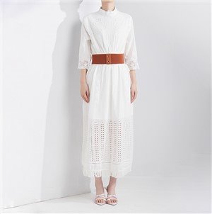 100% Cotton White Lace Design Wedding Party Long Dress for Women