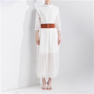 Long Sleeve Women Bohemian Chic Style White Peasant Dress