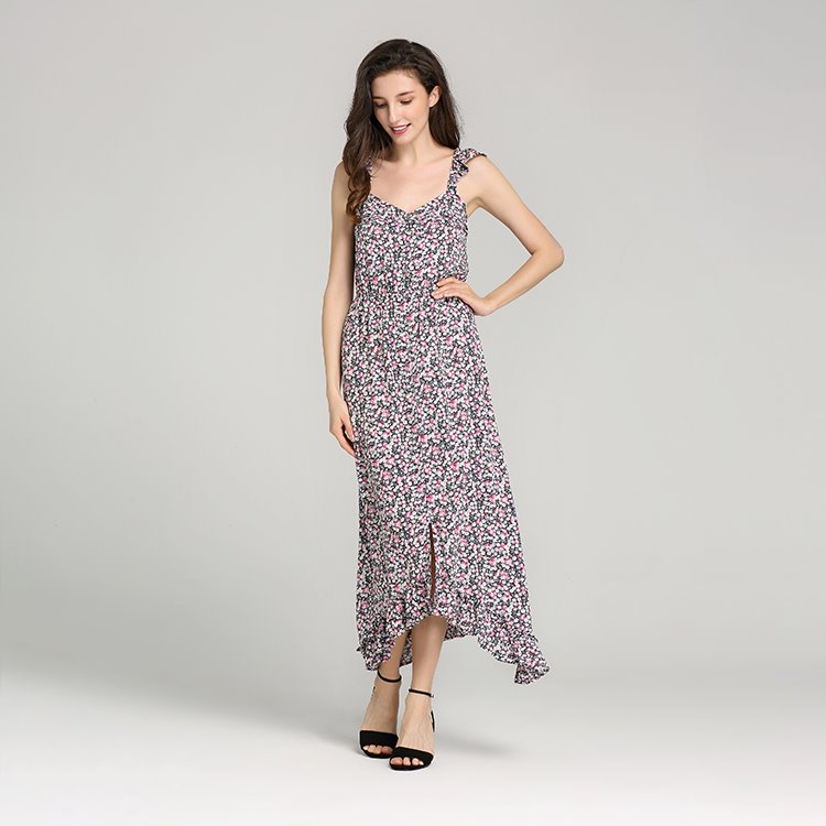 Factory Wholesale Casual Black Long Floral Print Summer Women Boho Maxi Dress