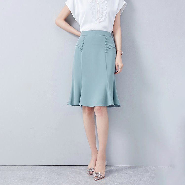 Elegant Office Women High Waisted Summer Long Satin Silk Skirt