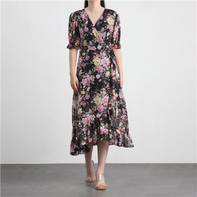 Flower Burst V Neck Midi Dress